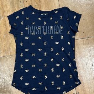 Amsterdam Souvenir Shirt / Tee , L, NEW!!!  Navy with metallic Bicycles, cotton